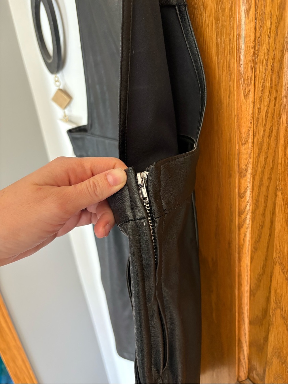 H&M Black Faux Leather Pinafore Mini Dress - Picture 3 of 8